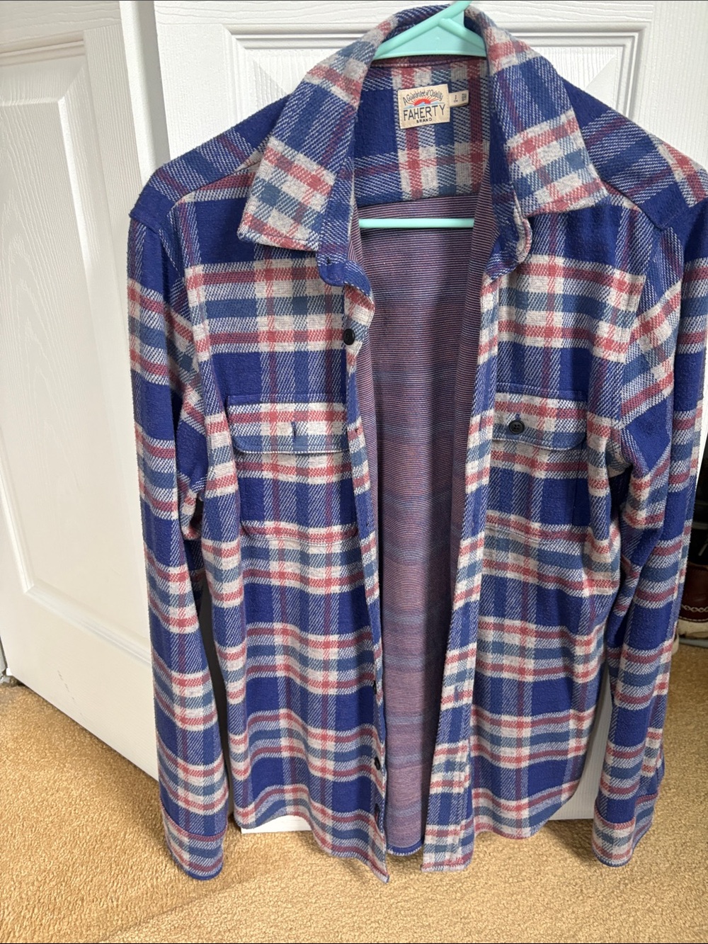 Faherty Blue and Cream Plaid Shirt Jacket